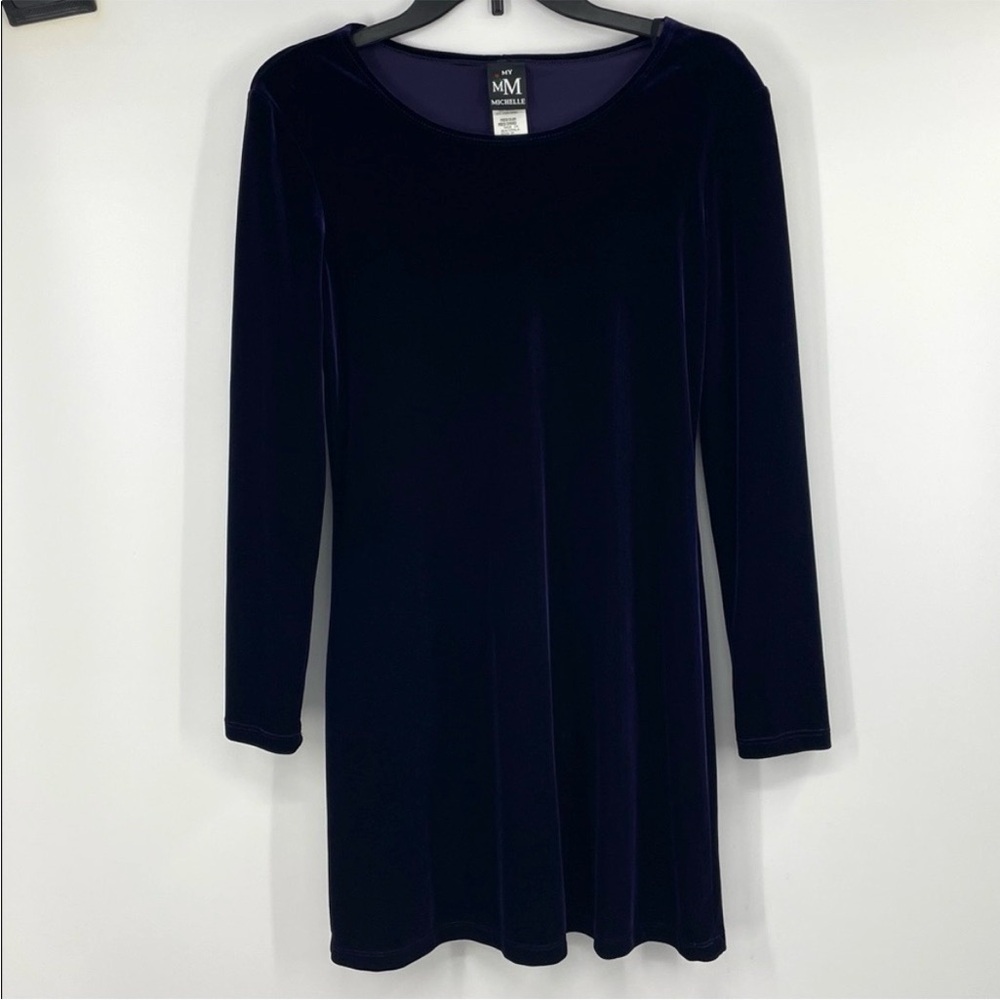 Vintage 90s My Michelle Royal Purple Velvet Long Sleeve Mini Dress Size Medium